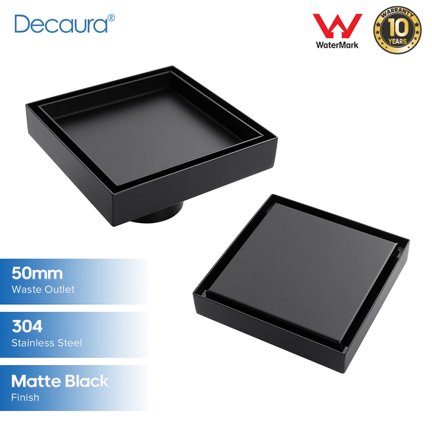 Decaura Tile Insert Shower Drain Grate Floor Waste Black 304 Stainless Steel