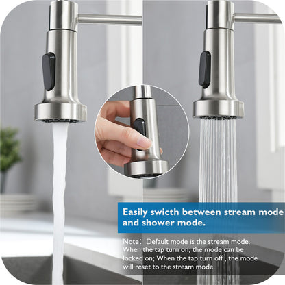 Kitchen Tap Brushed Nickel with pull out Spray 2-Mode Sink Faucet 360° swivel