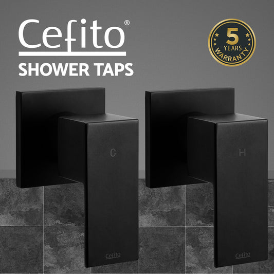 Cefito Shower Tap Bath Twin Taps Hot Cold Wall Basin Sink Vanity Brass Black