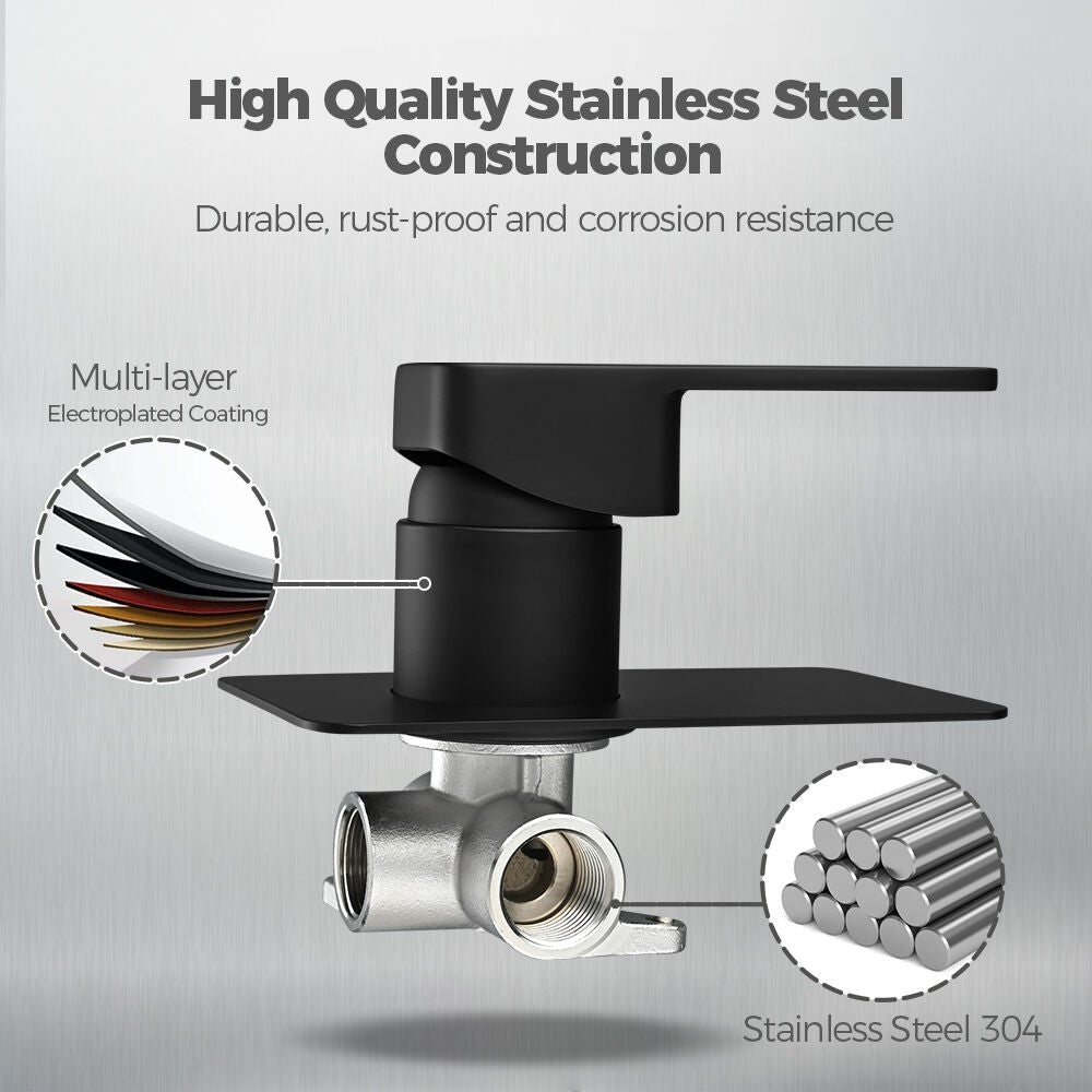 Simplus SS304 Shower Mixer Tap Square Head Bath Tub Wall Mount Watermark Black