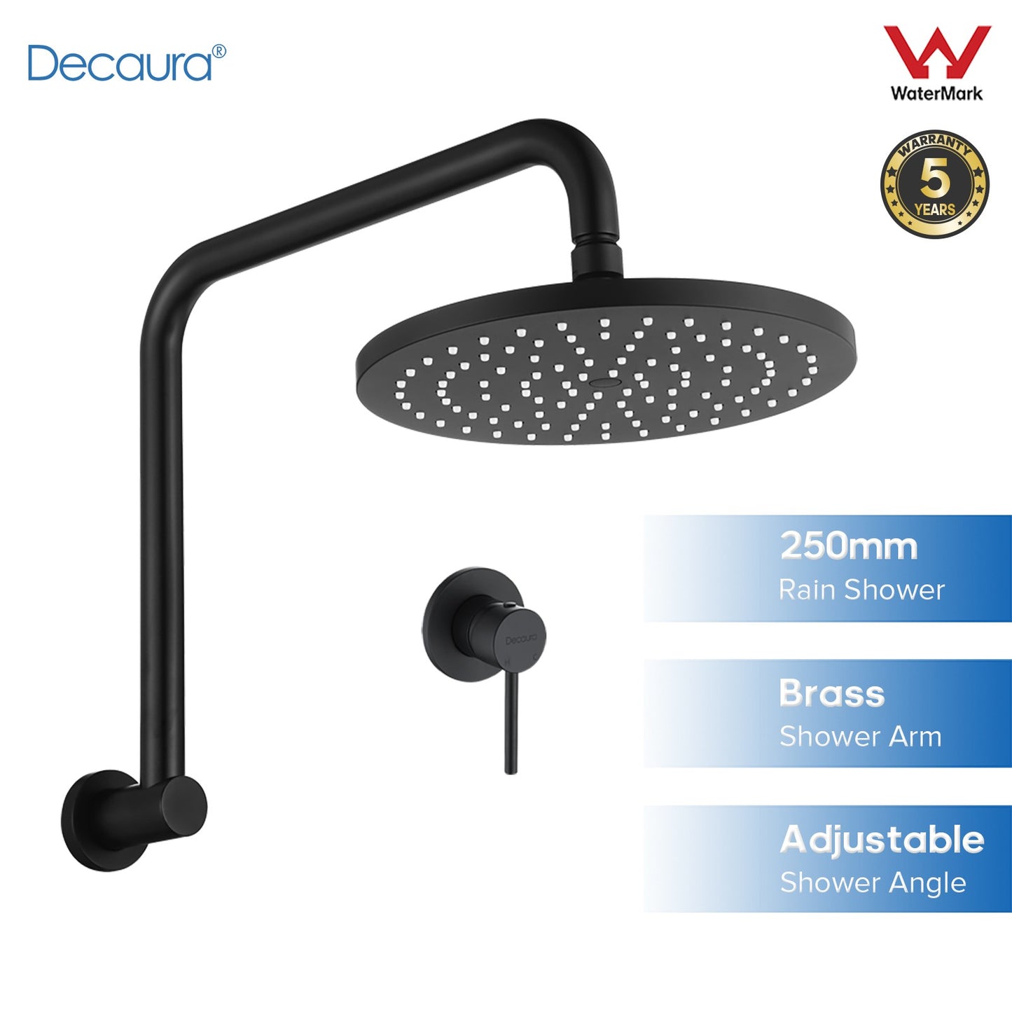 Decaura Shower Head Set Black 9" Rainfall Round Bathroom Wall Mount Mixer Taps
