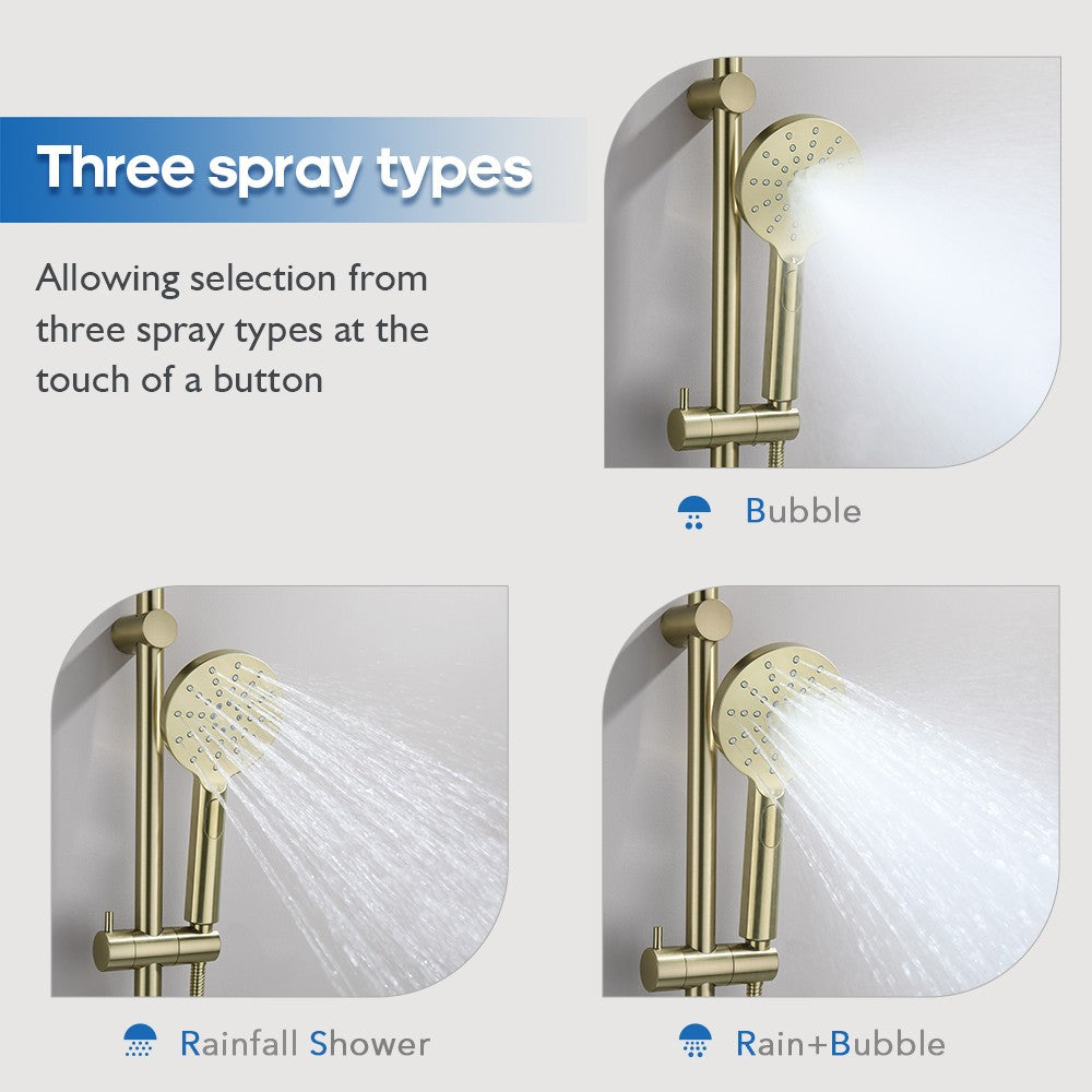 Decaura Shower Head Set Brushed Gold Round Rail Set Shower Mixer Tap Wall Mount