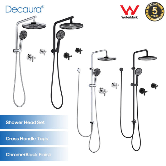 WELS 10 Inch Rain Shower Head Set Gooseneck Round Shower Mixer Tap Cross Handle