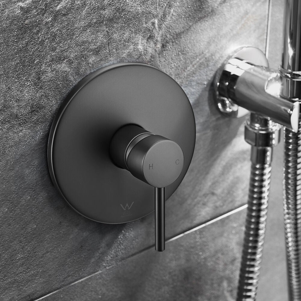Simplus Brass Shower Mixer Tap Hot Cold Round Bath Shower Mixer Watermark Black