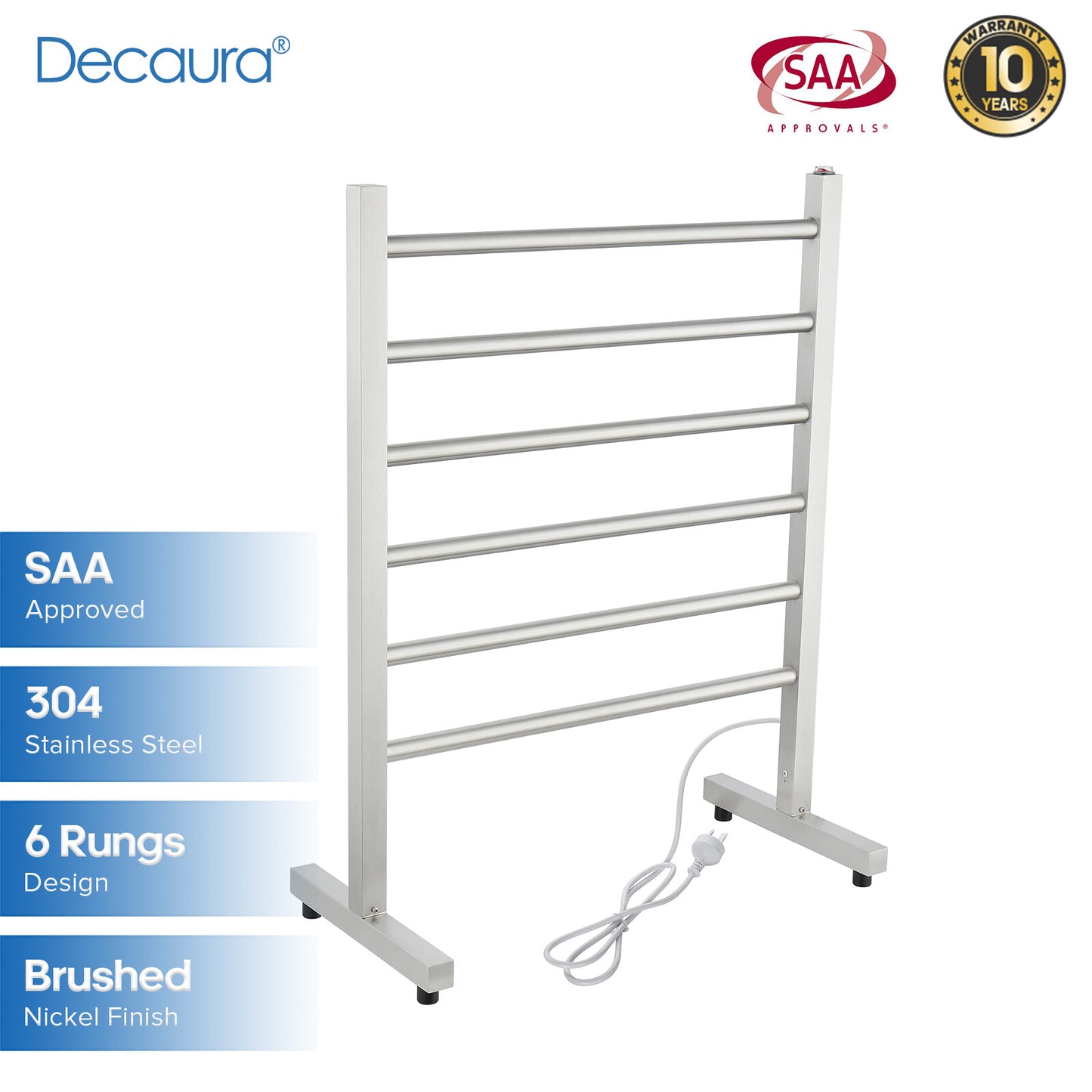 Decaura Heated Towel Rail Rack 304 Stainless Steel Freestanding/Wall Mounted