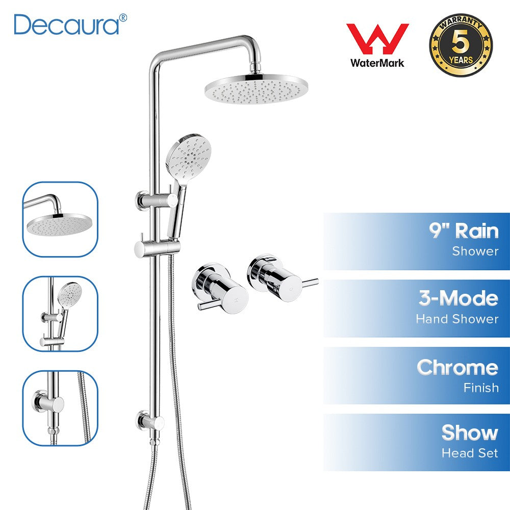 Decaura Shower Head Set Gooseneck Arm Brushed Gold/Black/Chrome/Gunmetal WELS