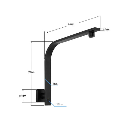 Decaura Gooseneck Shower Arm Black Square Bathroom Overhead 29cm in height