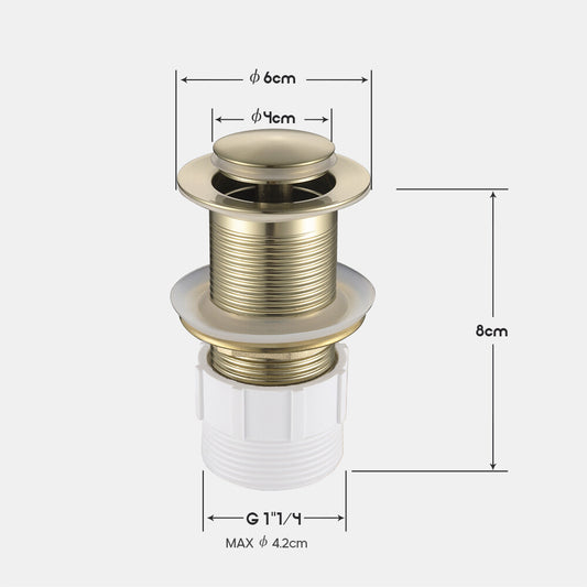 Decaura Pop Up Waste without Overflow Vanity Basin Push Plug Drain Brushed Gold