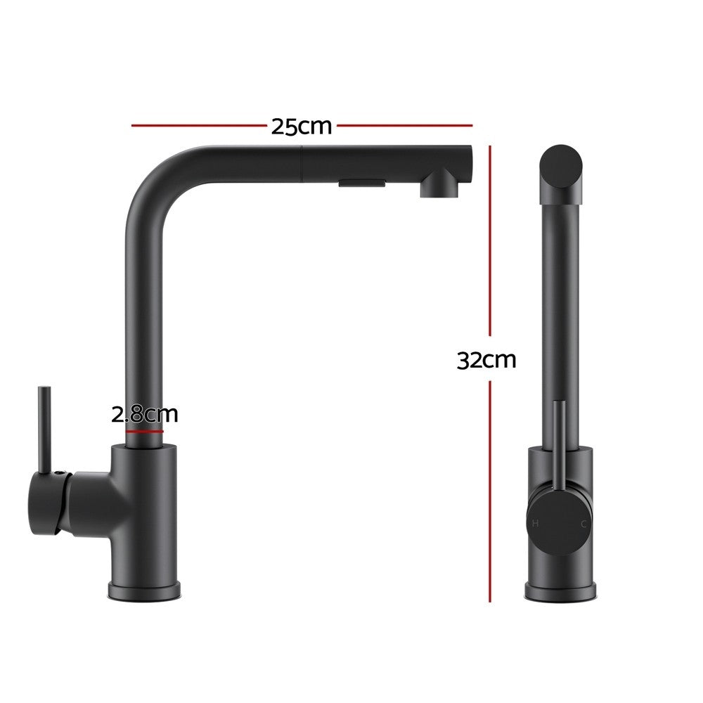 Cefito Kitchen Mixer Tap Pull Out Rectangle 2 Mode Sink Basin Faucet WELS Black