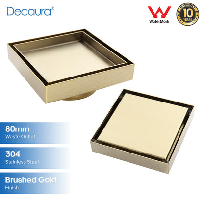 Decaura Shower Floor Waste Tile Insert Brushed Gold Square 80mm Outlet Stainless