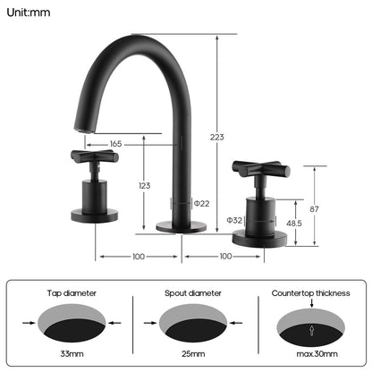 Decaura Basin Tap Set 1/4 Turn Swivel Spout Deck Mounted Gold/Black/Silver