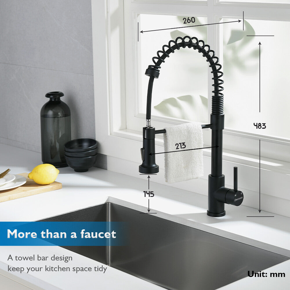 Decaura Kitchen Mixer Tap pull out Sink Faucet Black 2-Mode Spray and swivel