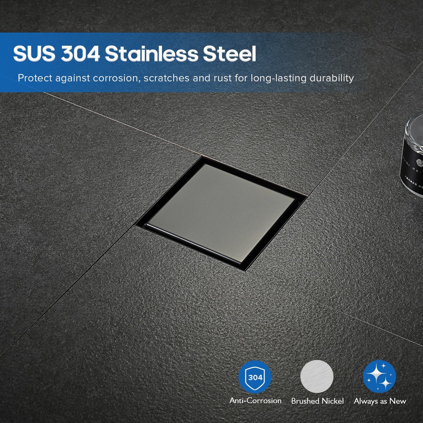 Decaura SUS Shower Grate Drain Brushed Gunmetal Floor Waste Square 80mm Outlet
