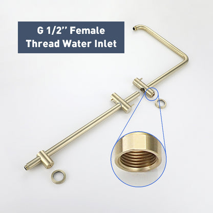 Decaura Shower Head Set Brushed Gold Round Rail Set Shower Mixer Tap Wall Mount