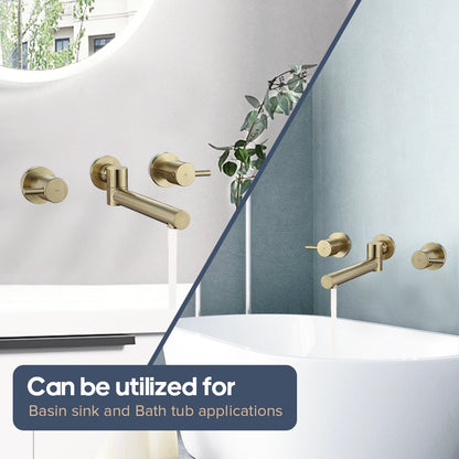 WELS Brushed Gold Swivel Bath Spout and Taps Set Wall Mounted Bathroom