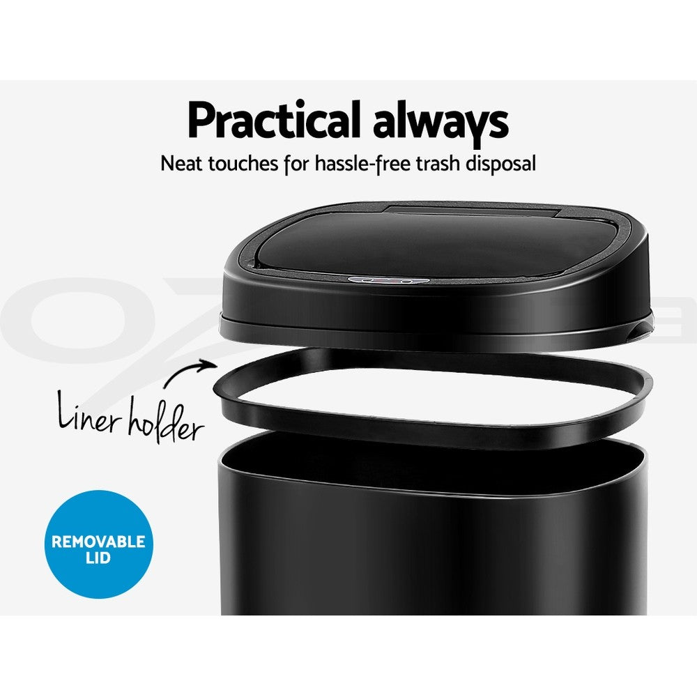 Devanti 58L Motion Sensor Bin Rubbish Automatic Trash Can Kitchen Black