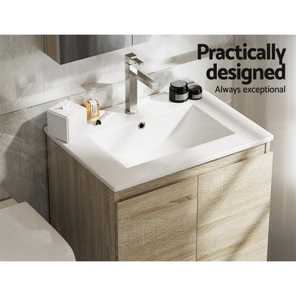Cefito Vanity Unit 600mm Basin Bathroom Cabinet Storage Wall Hung Sink Oak