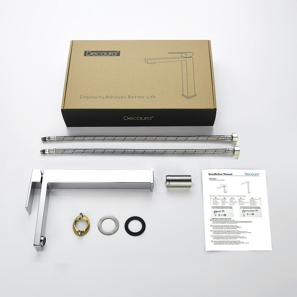 Decaura tall basin mixer tap brass square chrome bathroom high vanity faucet