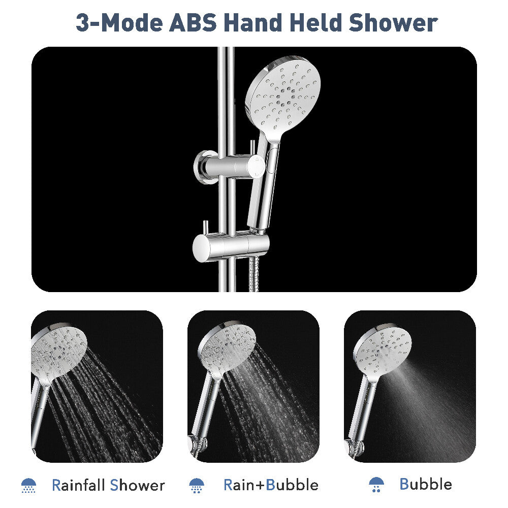 Decaura Shower Head Set 9" Rain Shower and 3-Mode Hand Chrome Round Gooseneck