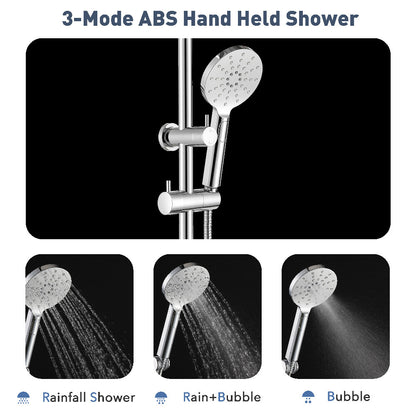 Decaura Shower Head Set 9" Rain Shower and 3-Mode Hand Chrome Round Gooseneck