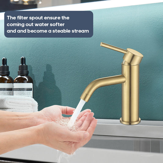 Decaura Bathroom Basin Mixer Tap Brushed Gold Vanity Tapware Gooseneck Spout