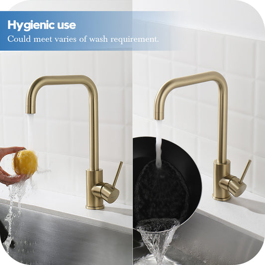 Decaura Kitchen Mixer Tap Brushed Gold Sink Faucet Swivel Arm