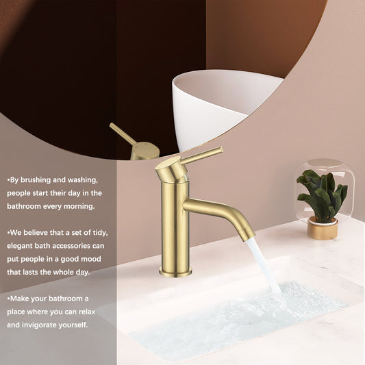 Decaura Brushed Gold Basin Mixer Tap and Pop Up Waste without Overflow Bathroom