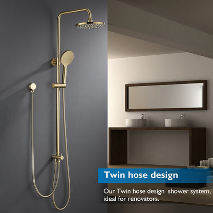 WELS 9" Rain Shower Head Set Brushed Gold Separate Water Inlet Shower Mixer Taps