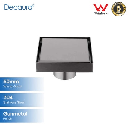 Decaura Shower Grate Drain Brushed Gunmetal Tile Insert Floor Waste Square 50mm