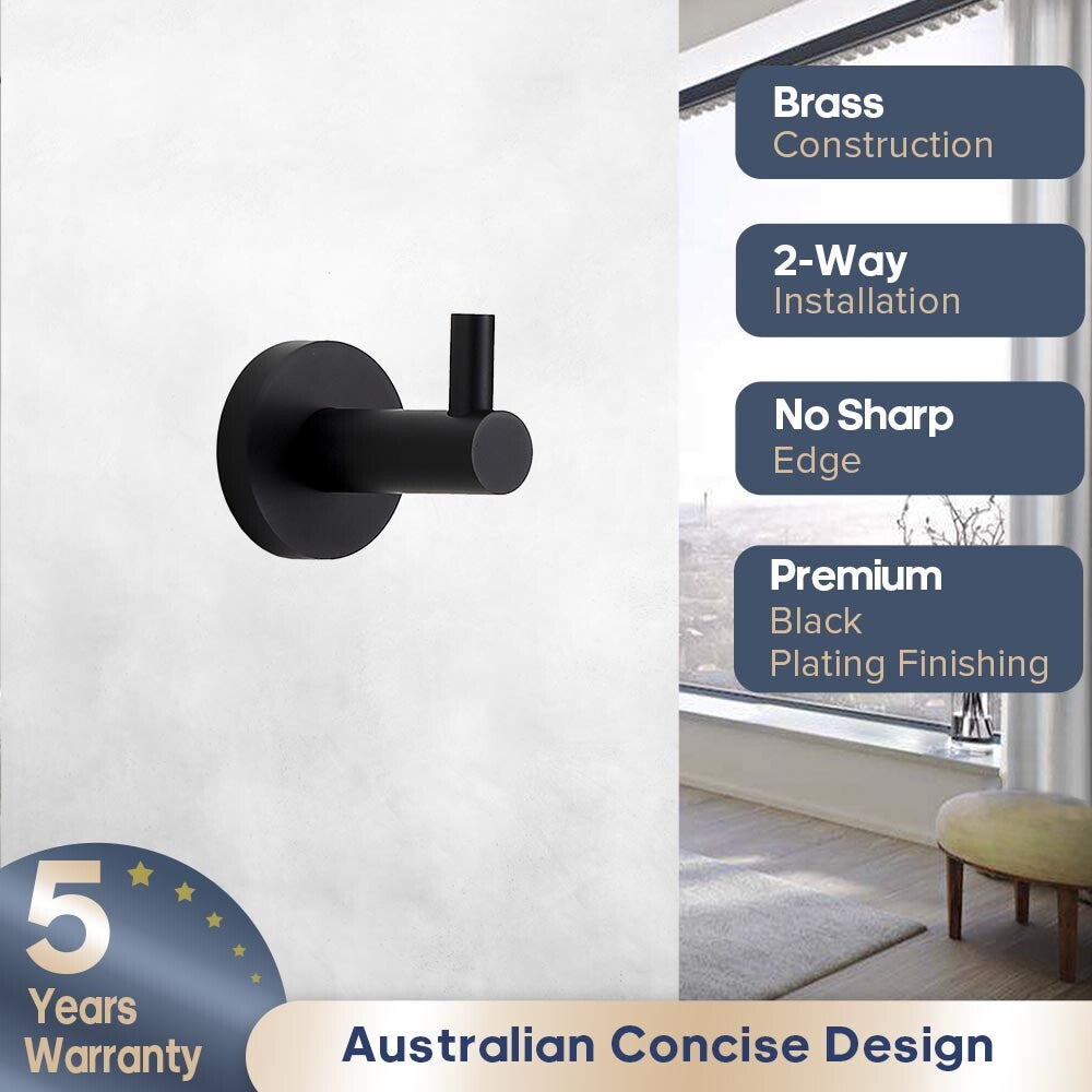 Decaura Towel Rail Racks 600mm/750mm Toilet Paper Roll Holder Hooks Holder Black