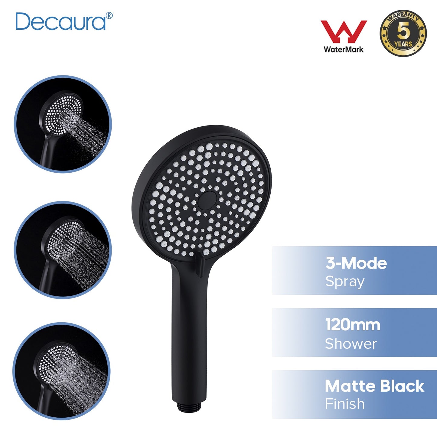 Decaura Round/Square Hand Held Shower Head 3/4/5-Mode Spray with Shower Hose