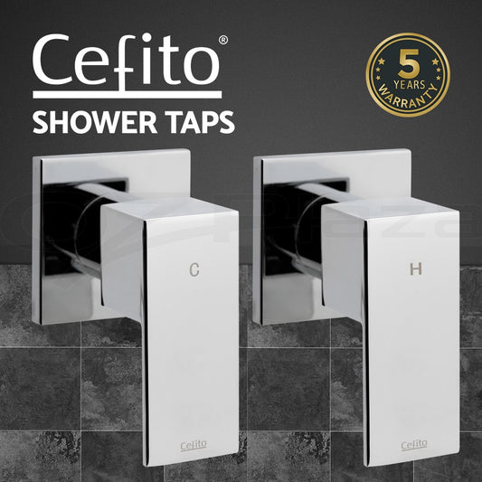 Cefito Shower Tap Bath Twin Taps Hot Cold Wall Basin Sink Vanity Brass Silver