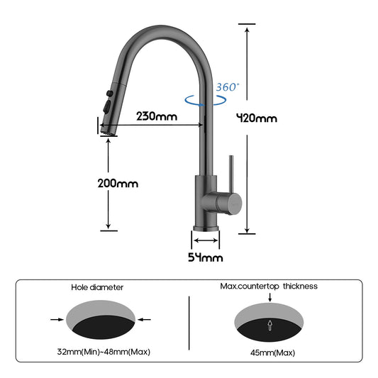 Decaura Kitchen Mixer Tap Pull Out Brushed Gunmetal Stainless Steel Spray Head