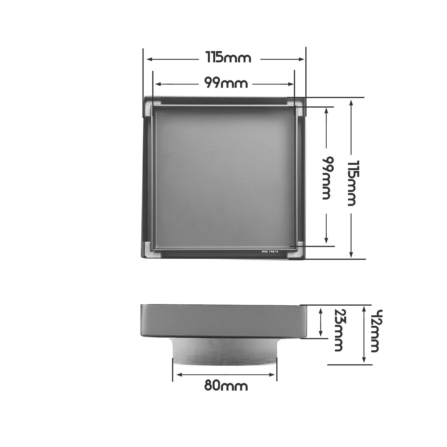 Decaura SUS Shower Grate Drain Brushed Gunmetal Floor Waste Square 80mm Outlet