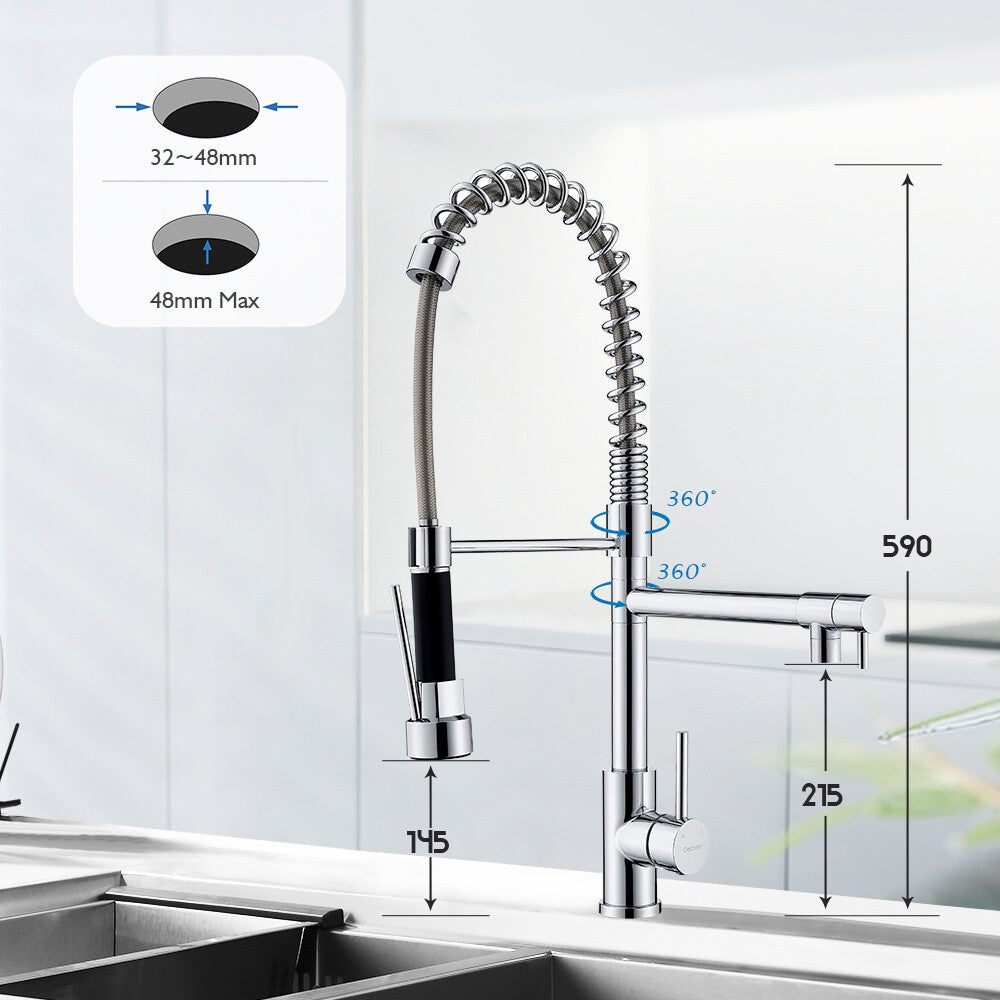 Decaura 590mm Tall Kitchen Sink Mixer Tap Pull Down 2-Way Water Outlet Swivel