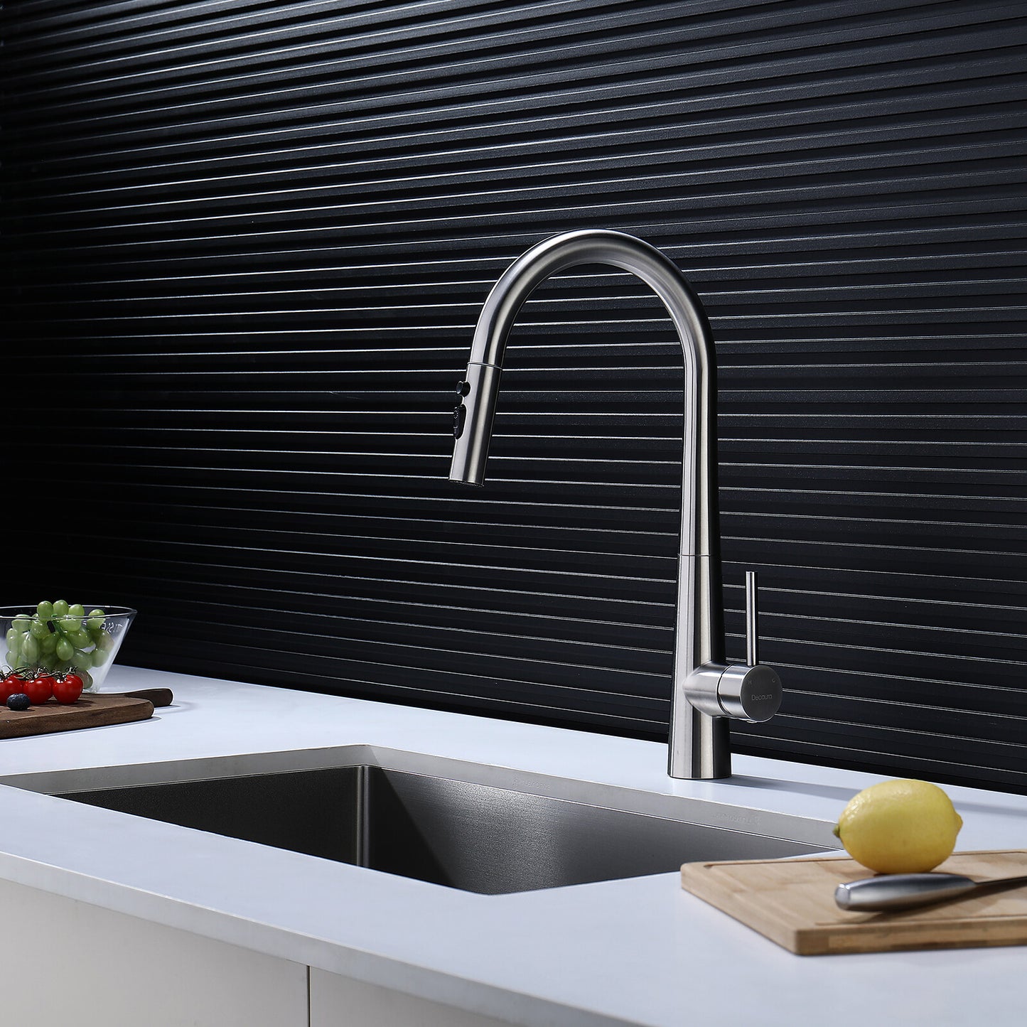 Decaura Kitchen Sink Mixer Tap Faucet Pull Out 3-Mode Metal Spray Head Stainless