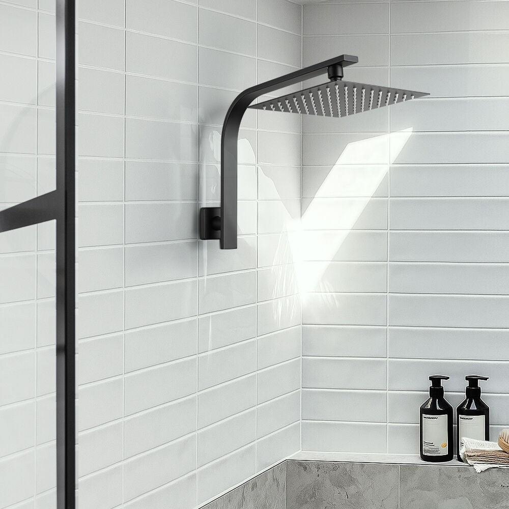 Simplus 8" Rain Shower Head Set Square Gooseneck Shower Arm Wall Mounted Black