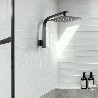 Simplus 8" Rain Shower Head Set Square Gooseneck Shower Arm Wall Mounted Black