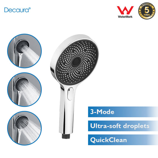 Decaura luxury Hand Held Shower Head 130mm Black/Chrome Bathroom 3 Mode Spray