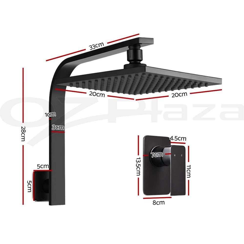 Cefito 8'' Rain Shower Head Mixer Square High Pressure Wall Arm Black