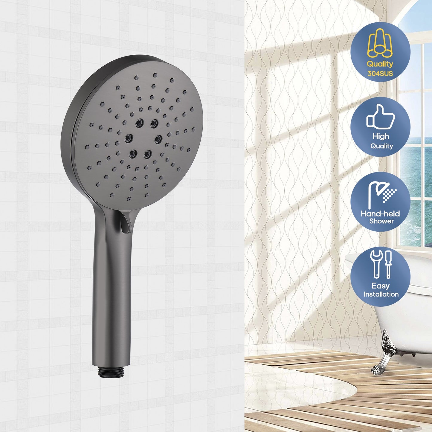 Decaura Handheld Shower Head 3-Mode with Shower Hose 1.5m Brushed Gunmetal