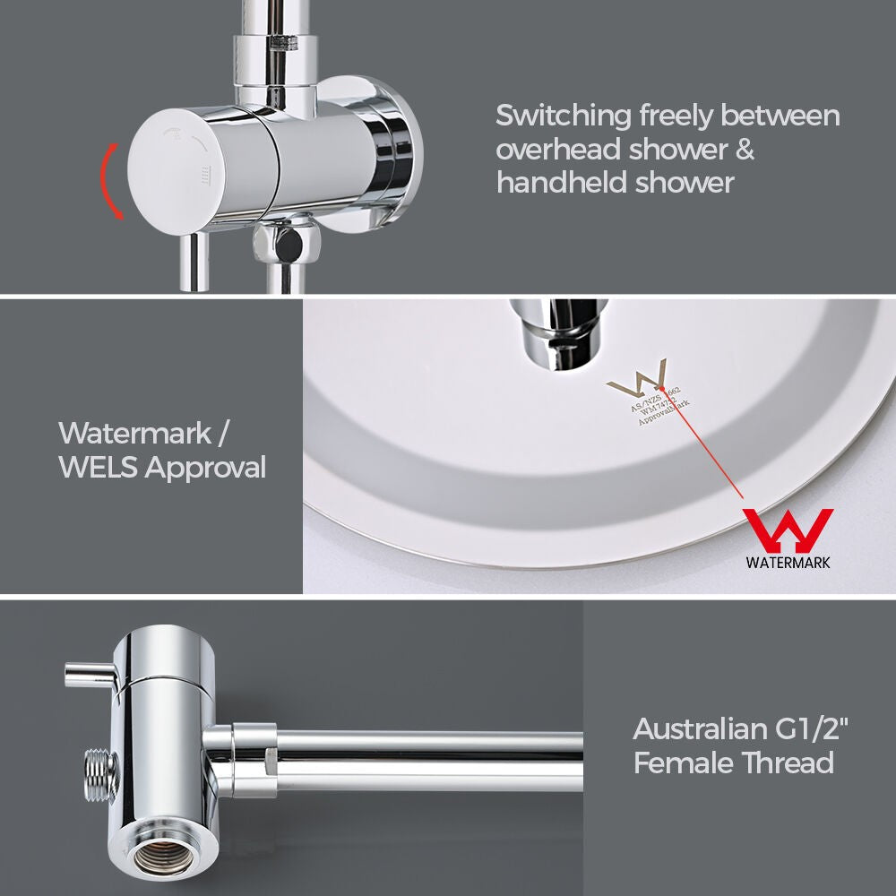 Simplus 8" Rain Shower Head Set Round Gooseneck Shower Arm Wall Mounted Chrome