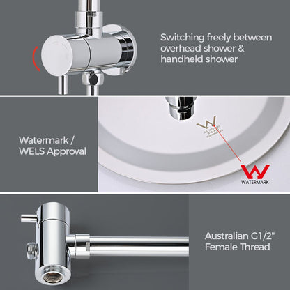 Simplus 8" Rain Shower Head Set Round Gooseneck Shower Arm Wall Mounted Chrome