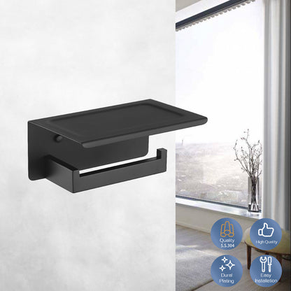Decaura Toilet Paper Roll Holder With Shelf Black Bathroom Wall Mount Holder