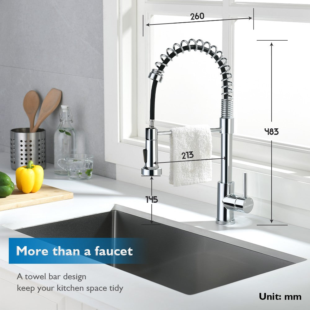 Decaura Spring Kitchen Sink Mixer Tap Pull Out Chrome Swivel Arm Stainless Steel