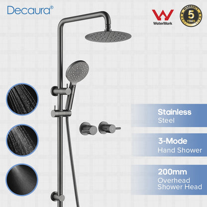 Decaura Bathroom Rain Shower Head Set Round Gooseneck Shower Arm Gunmetal Grey