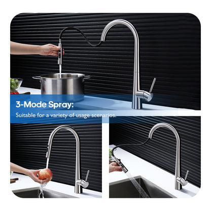 Decaura Kitchen Sink Mixer Tap Faucet Pull Out 3-Mode Metal Spray Head Stainless
