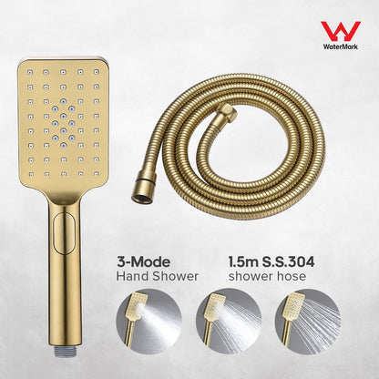 Decaura Handheld Shower Head Square 3-Mode Spray with Shower Hose Brushed Gold