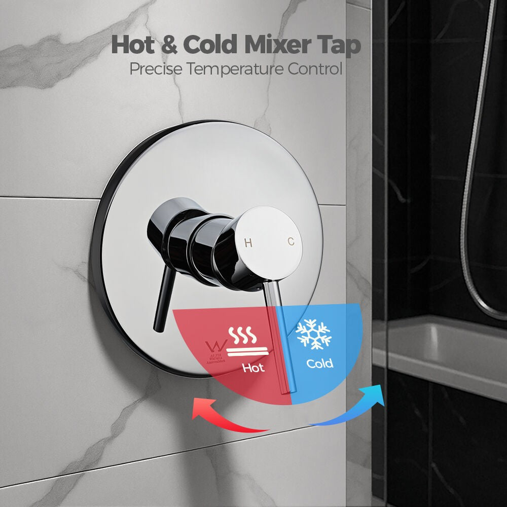 Simplus Brass Shower Mixer Tap Hot Cold Round Bath Shower Mixer Watermark Chrome