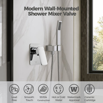 Simplus SS304 Shower Mixer Tap Square Head Bath Tub Wall Mount Watermark Chrome
